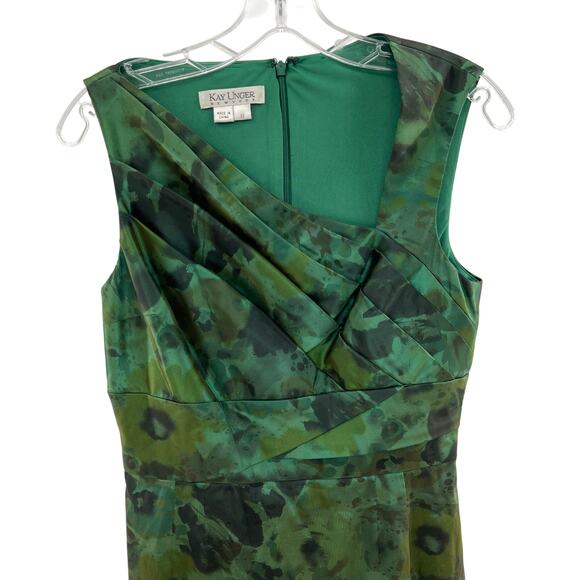 NWOT Kay Unger New York women’s sleeveless V neck satin midi cocktail dress - Picture 2 of 9